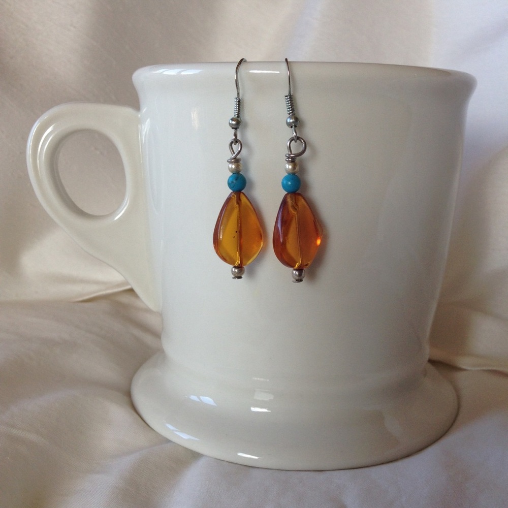 Earrings - blue & orange - Picture 2 of 4